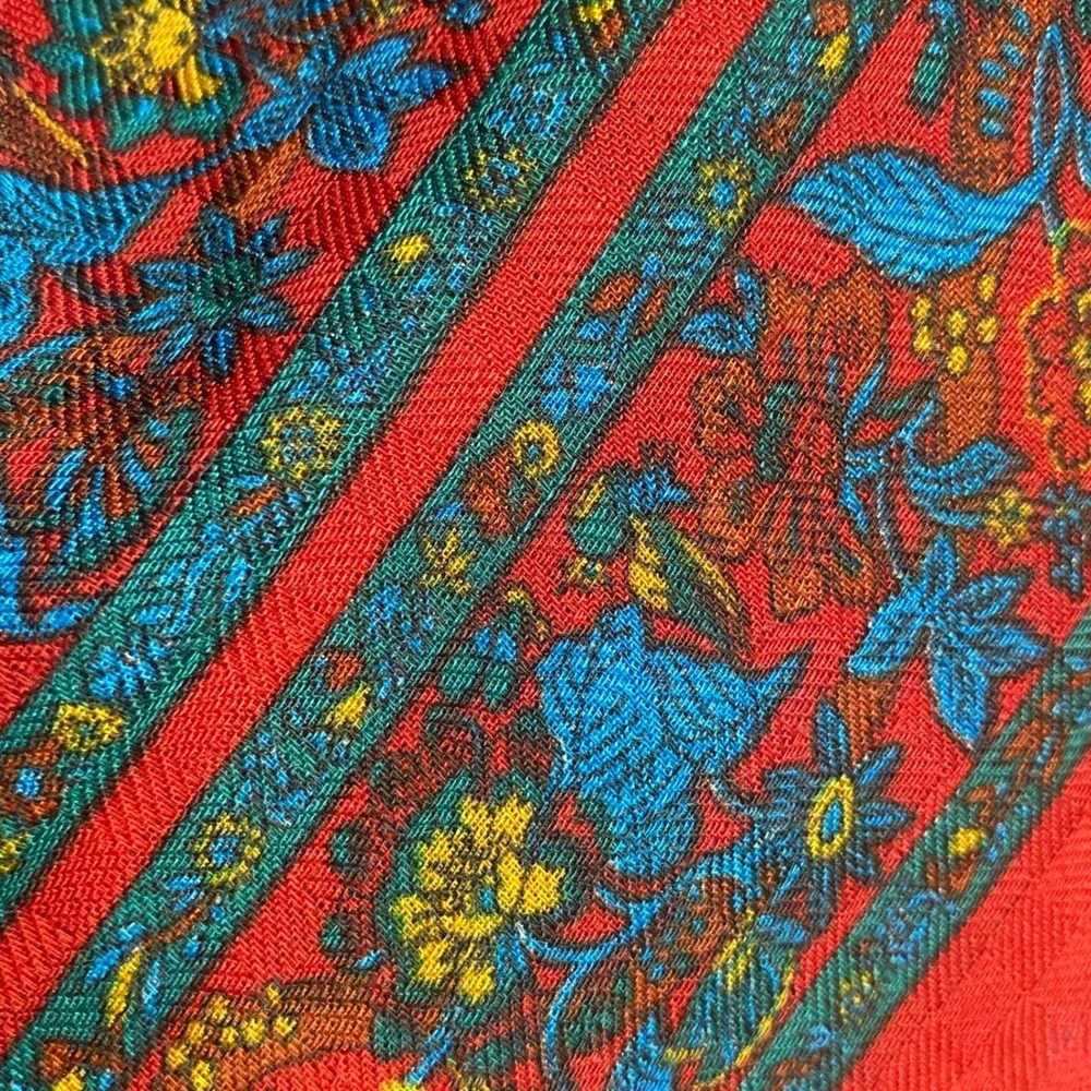 Vintage Made in Italy Red Floral Paisley Square Scarf Fringed 31x31